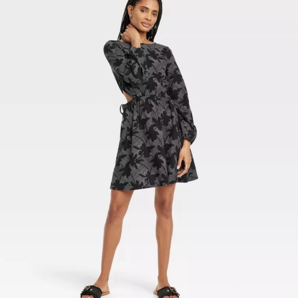 Universal Thread Elegant Black Floral balloon Women's Dress S